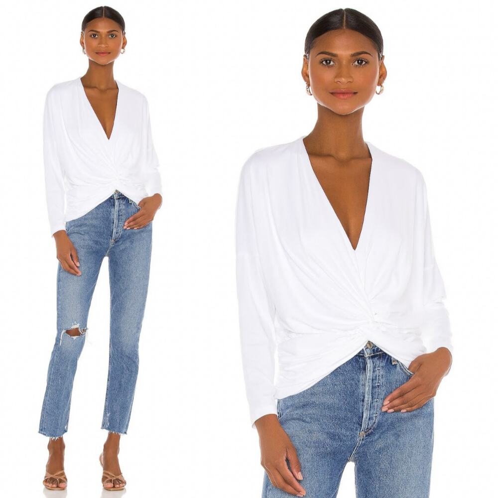 SUSANA MONACO Long Sleeve Twist Front Dolman Top White Sugar Stretch Size XS NEW - Picture 8 of 8